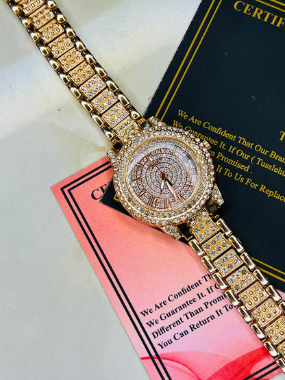 Rose Gold Iced Out Watch For Her