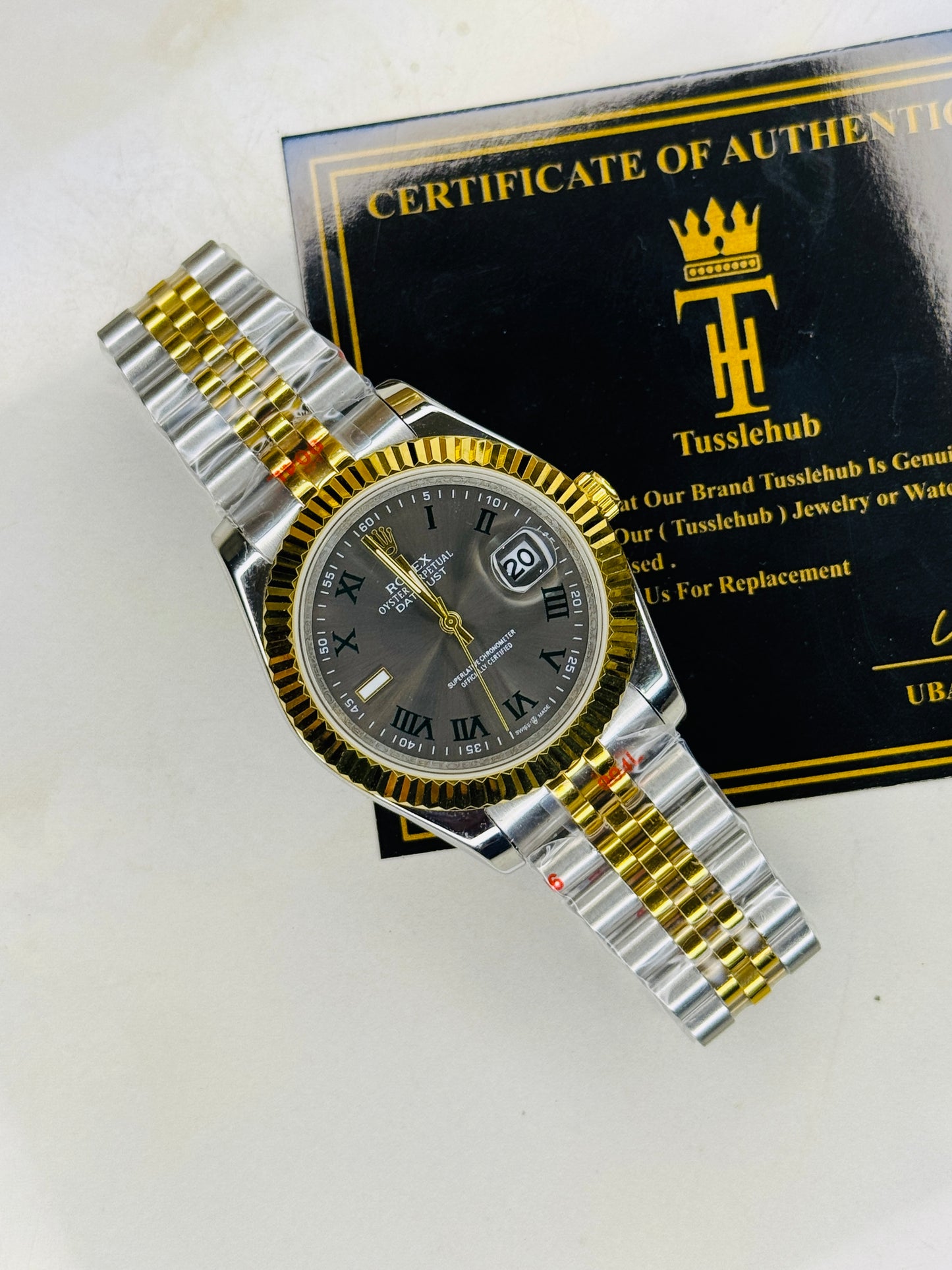 Jubilee Date Just Two Tone Roman Fluted Metallic Dial Quartz Watch