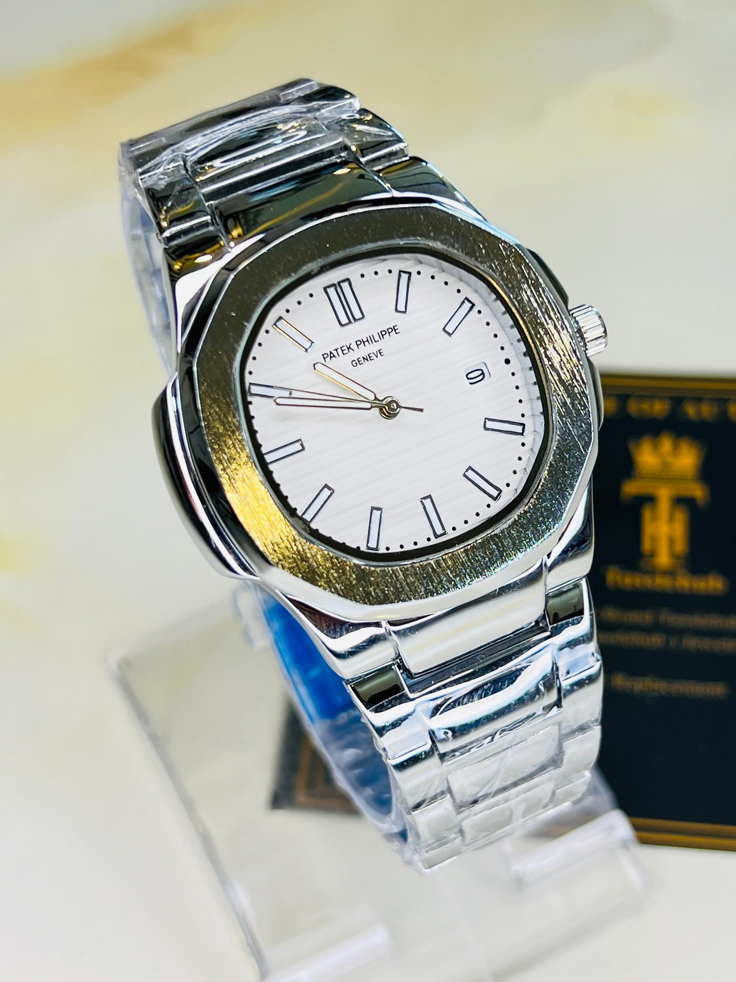 Silver Nautilus White Dial Watch