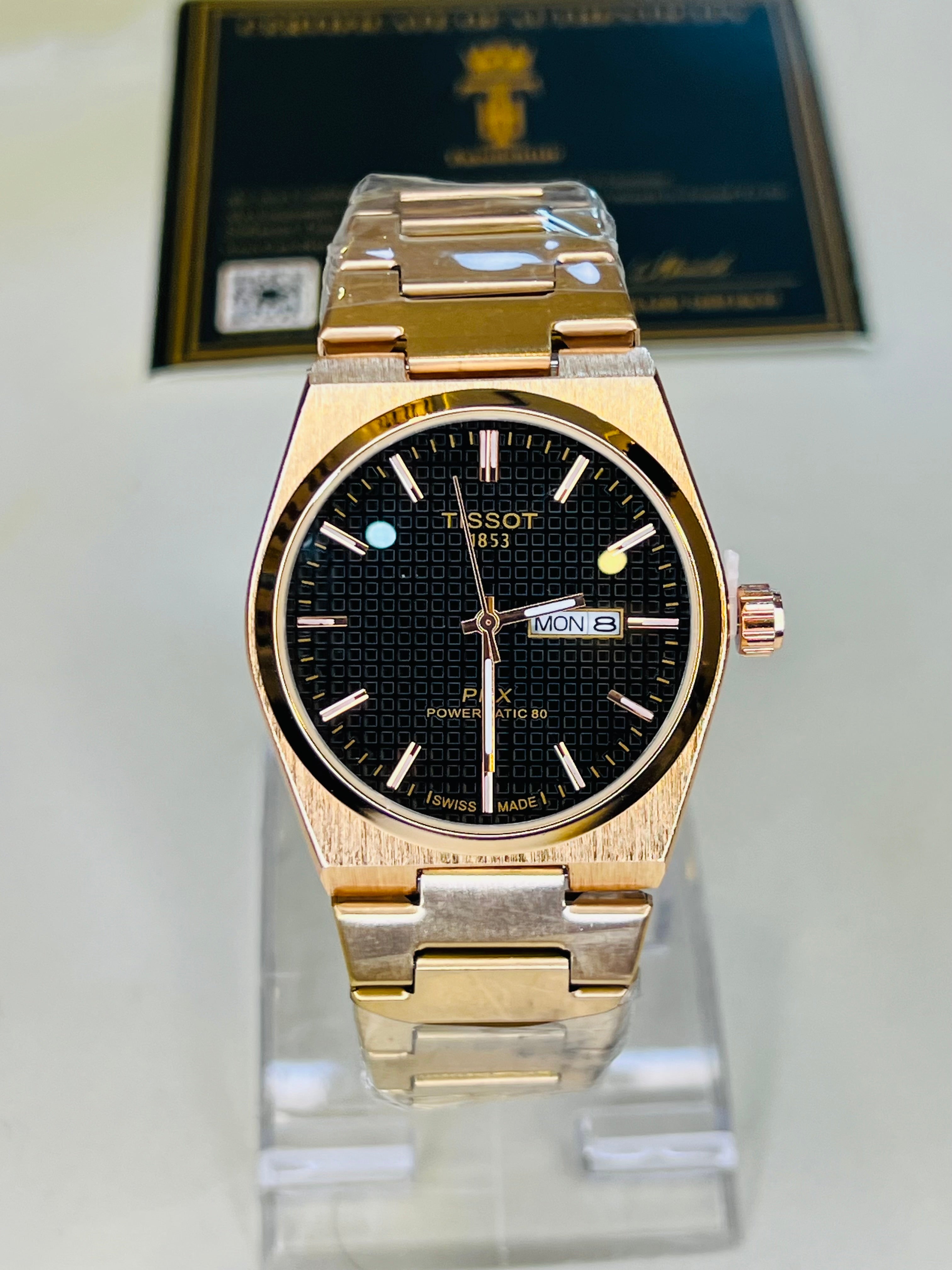 Tissot PRX Rose Gold With Black Textured Dial Watch