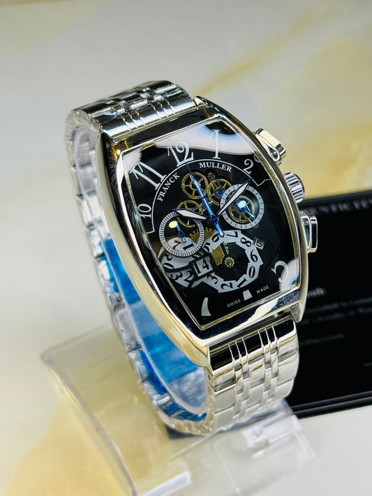 Chain Frank Muller Silver Black Chronograph Dial Watch