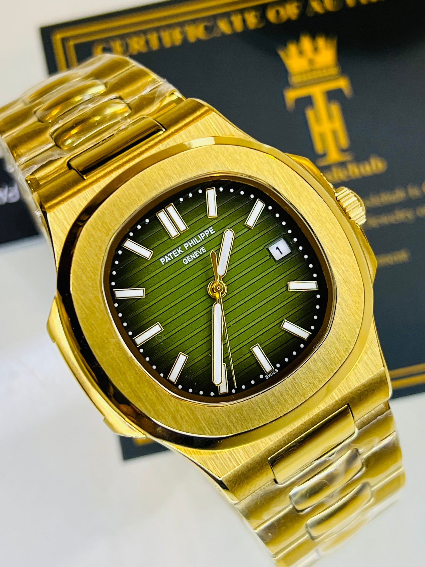 Gold Amazon Green Automatic Nautilus Super Clone Watch