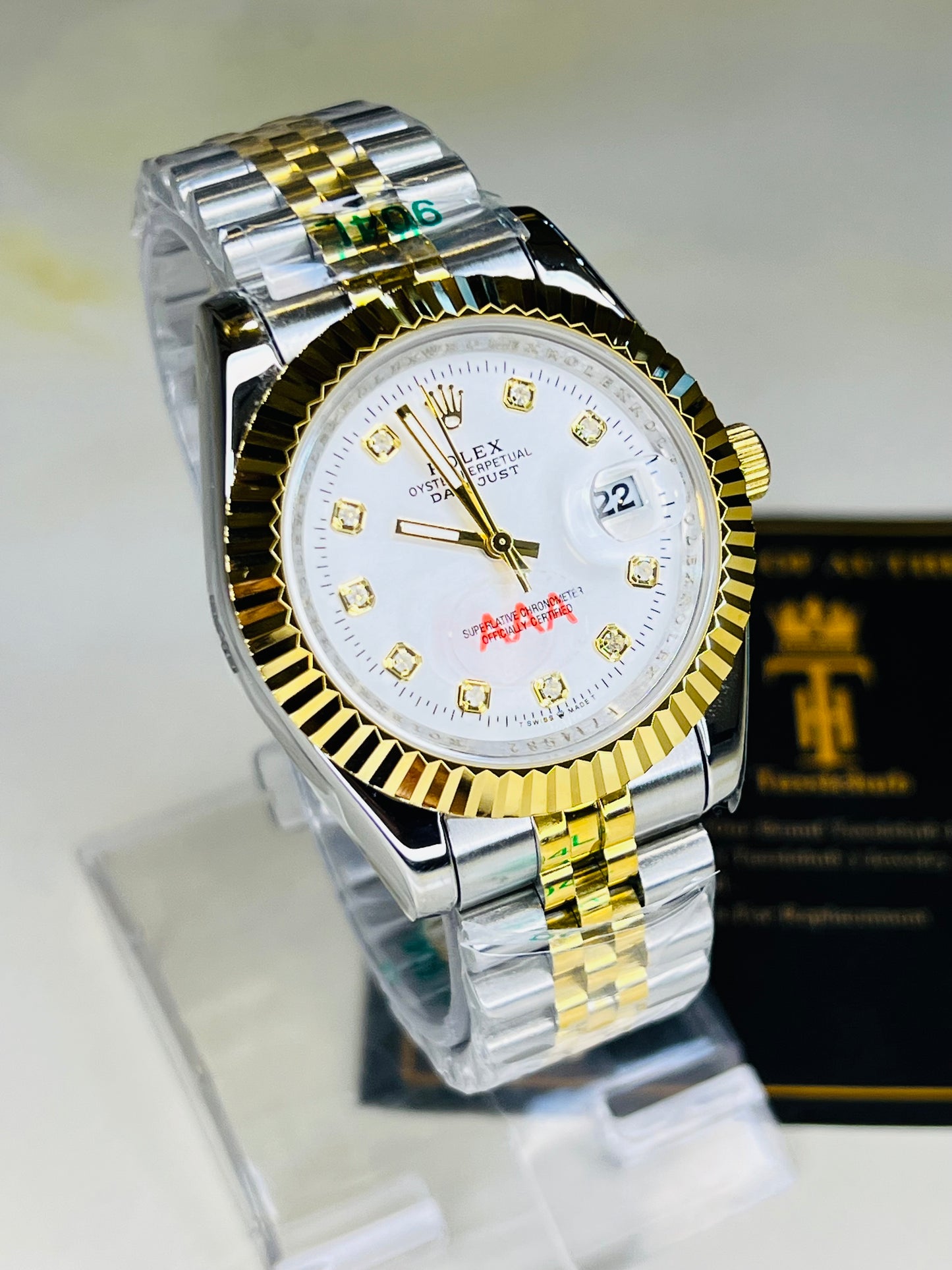 Jubilee Date Just Two Tone Fluted Bezel White Dial Quartz Watch