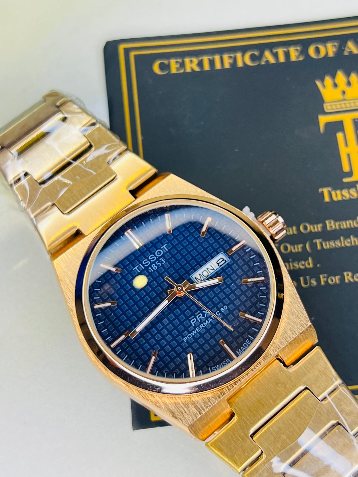 Tissot PRX Rose Gold With Deep Blue Textured Dial Watch