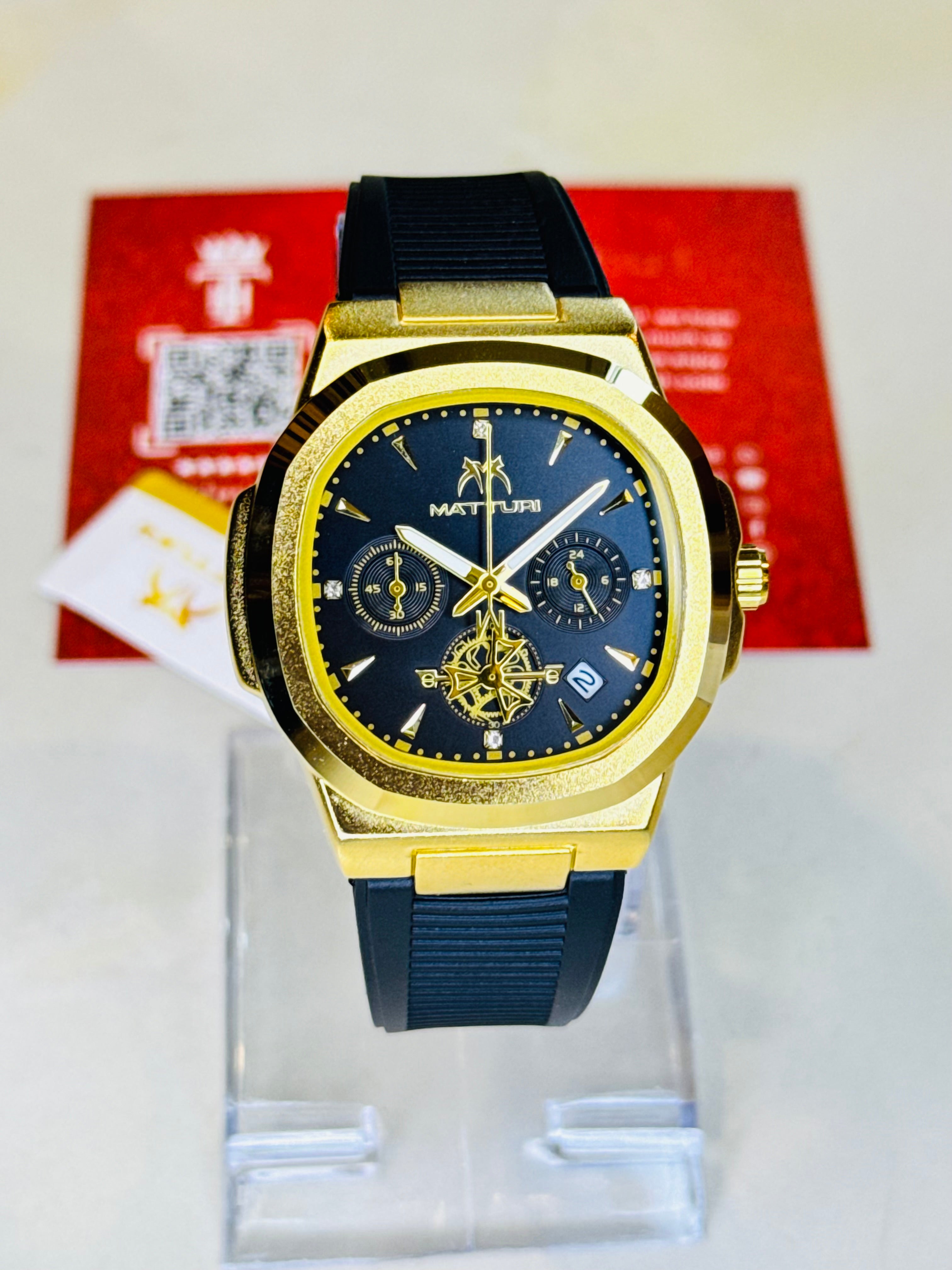 Matturi Black Gold Silicone Chronograph Watch
