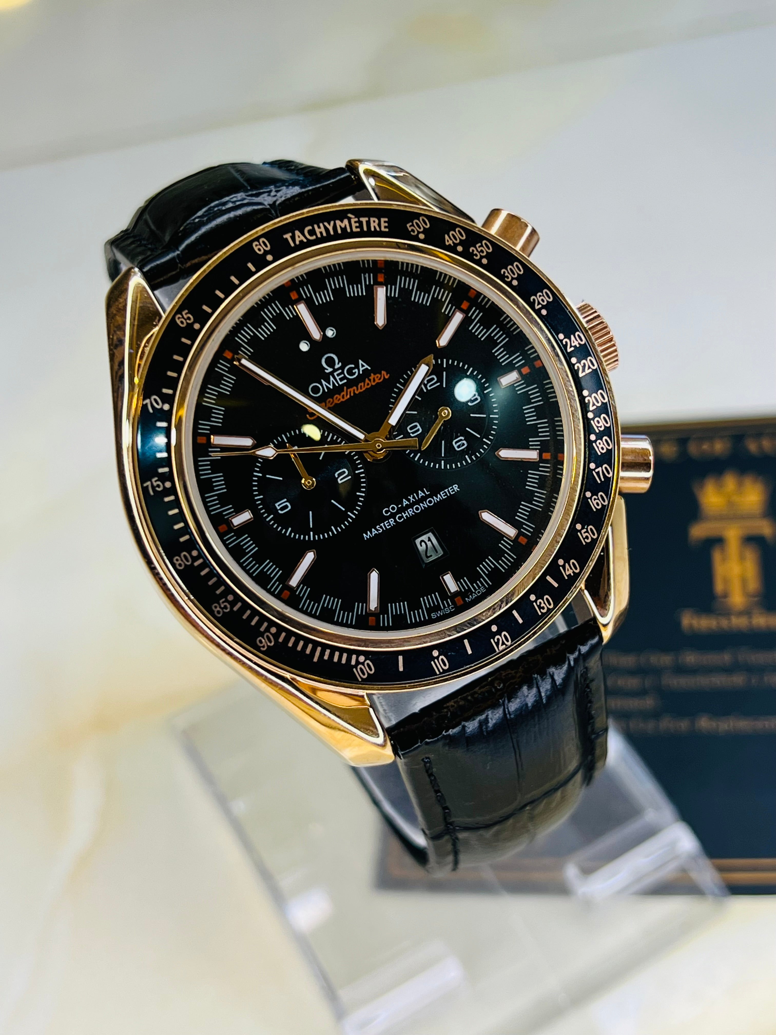 Automatic Leather Sea Master Black Rose Chronograph Watch