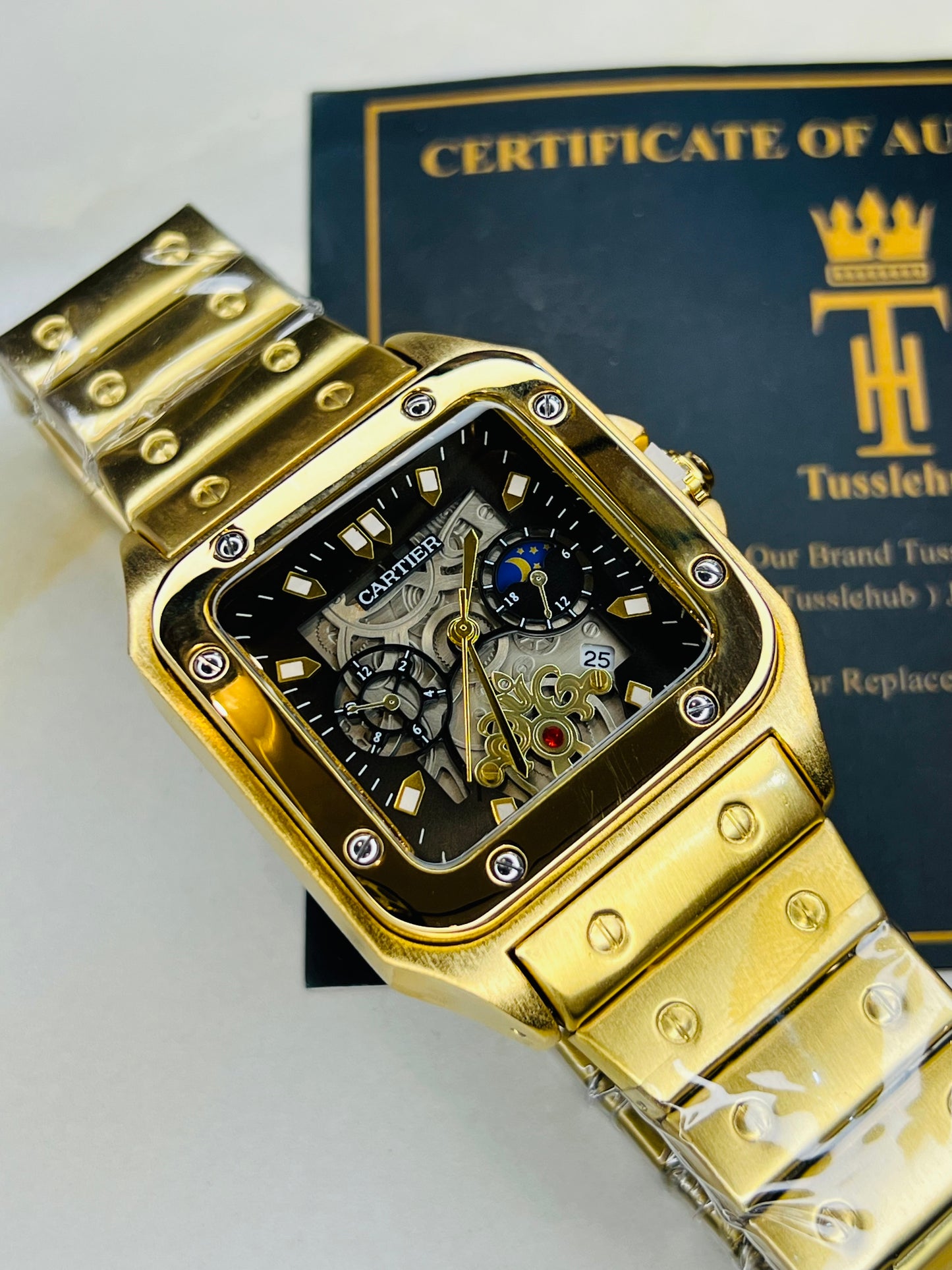 Tank Gold Black Dial Square Premium Watch