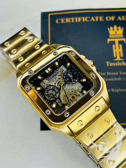 Tank Gold Black Dial Square Premium Watch