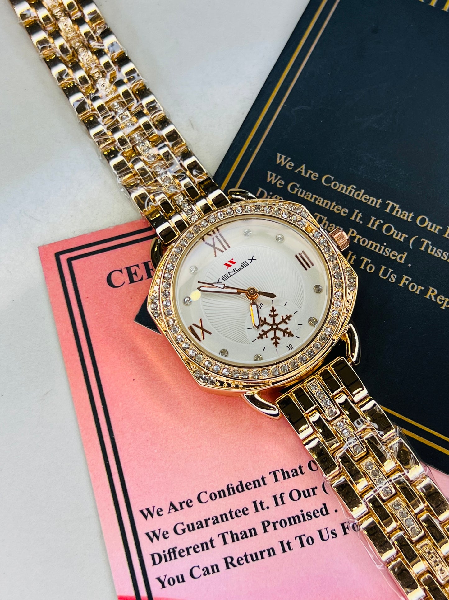 Xenlex RoseGold White Zircon Watch For Her