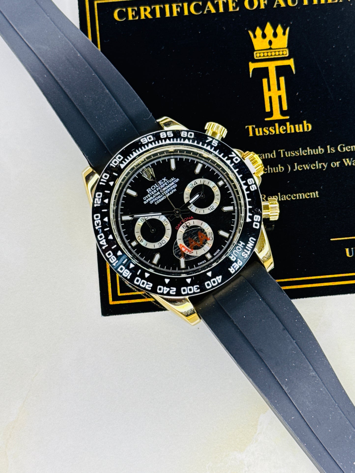 Gold Black Dial Daytona Chronographs Dial Watch