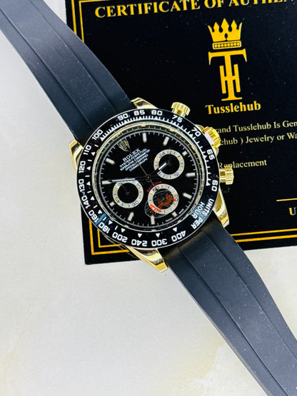 Gold Black Dial Daytona Chronographs Dial Watch
