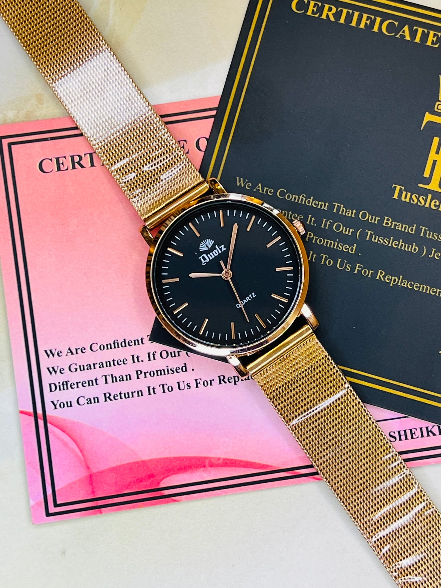 Rose Gold Black Mesh Watch For Her