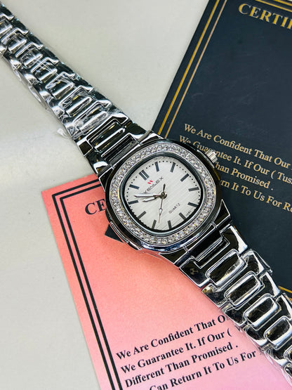 Xenlex Nautilus Silver Zircon Watch For Her