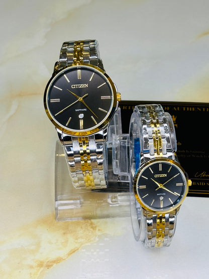 Two Tone Black Down Date Citizen Couple Watch