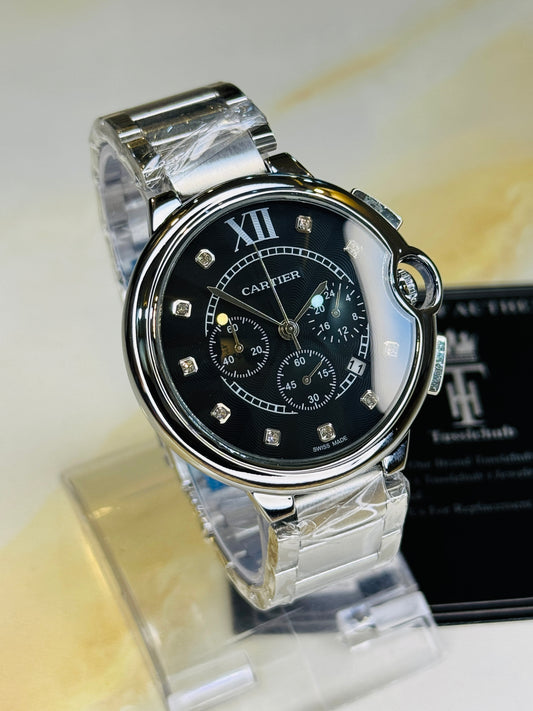 C-1 Silver Black Chain Cart*er Chronograph Dial Watch