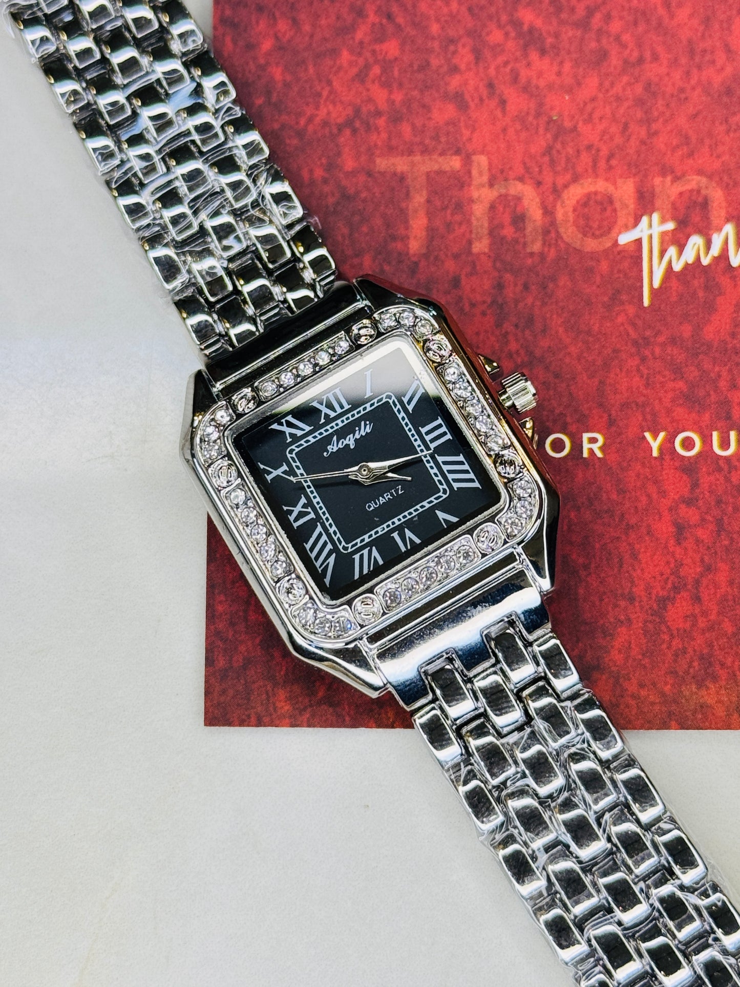 Silver Black Zircon Santos Watch For Her