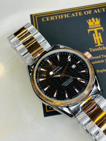 Automatic Sea Master Two Tone Black Dial Watch
