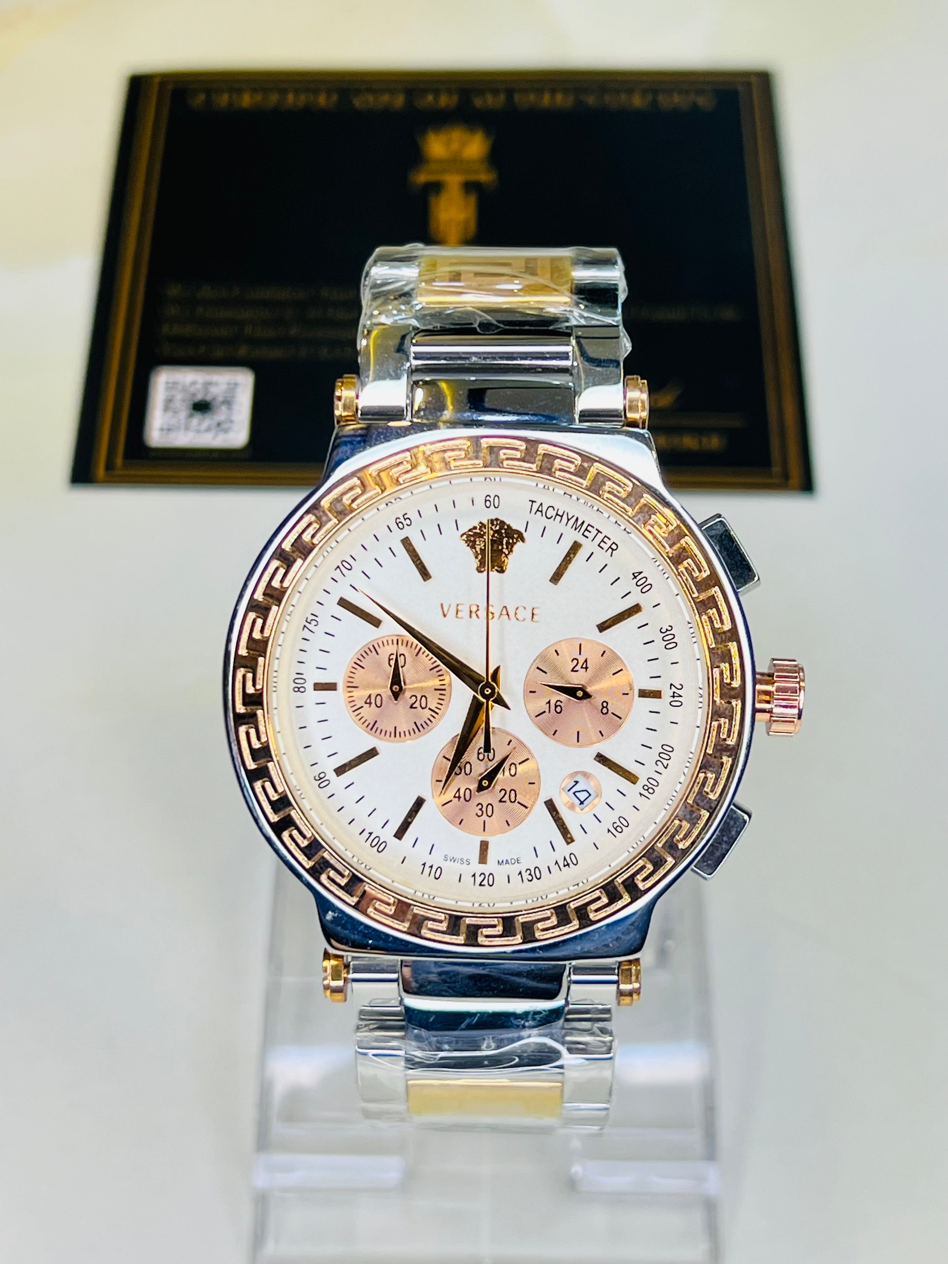 Silver Copper Versace White Chronograph Dial Watch