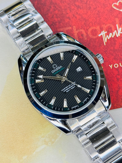Silver Black Chain Strapped Omega Sea Master Watch