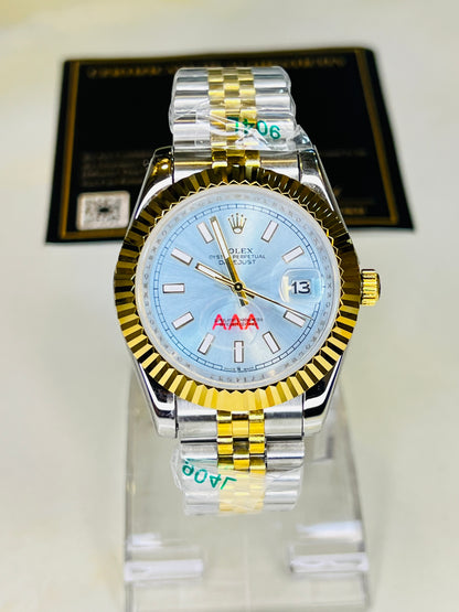 Jubilee Date Just Two Tone Fluted Bezel Ice Blue Dial Quartz Watch