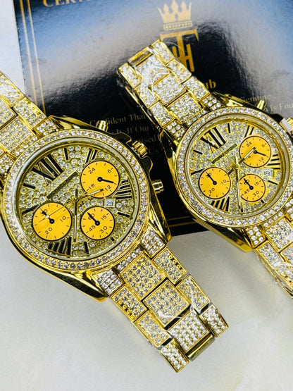 Gold Mk Iced Couple Watches