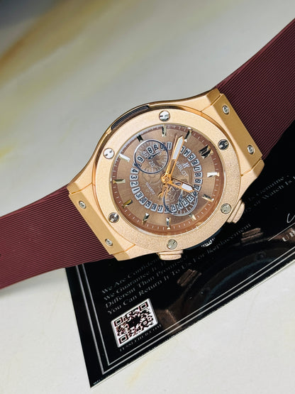 Coffee Gold Hologram Hublot Silicone Strap Watch