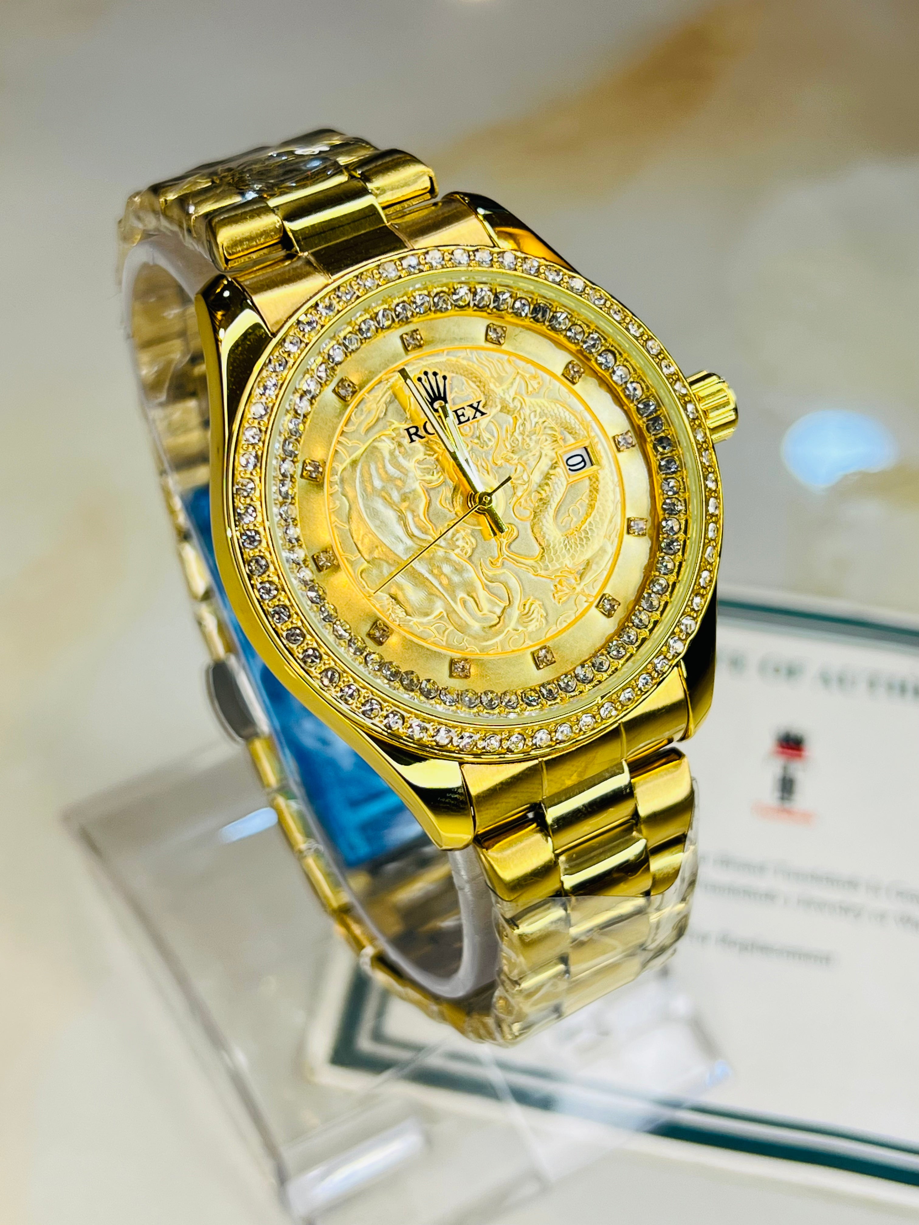 All Gold Zircon Dragon Dial Premium Watch