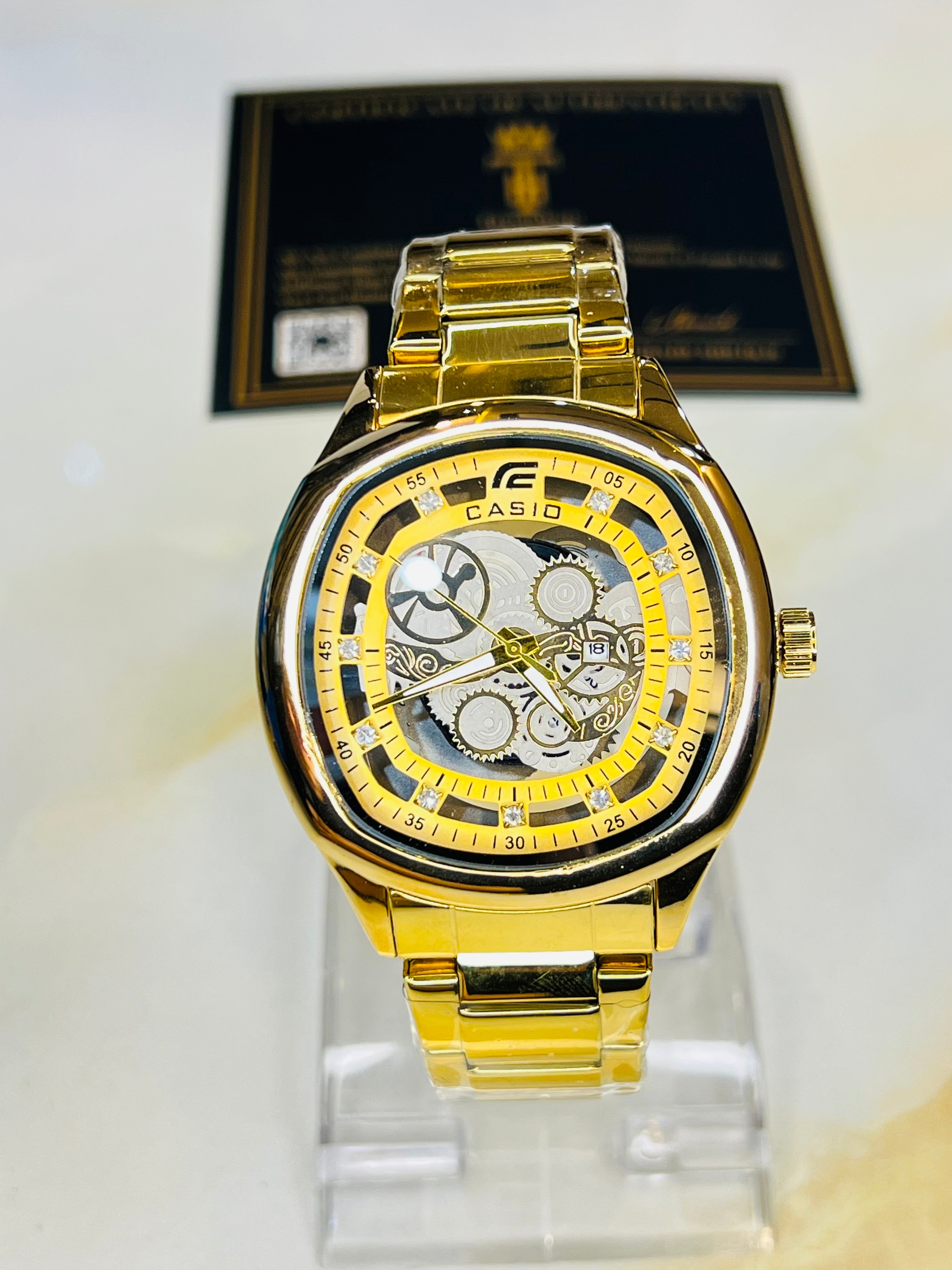 All Gold Square Skeleton Edifice Watch