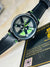 Black Neon Green Leather Strapped Spinner NS Watch