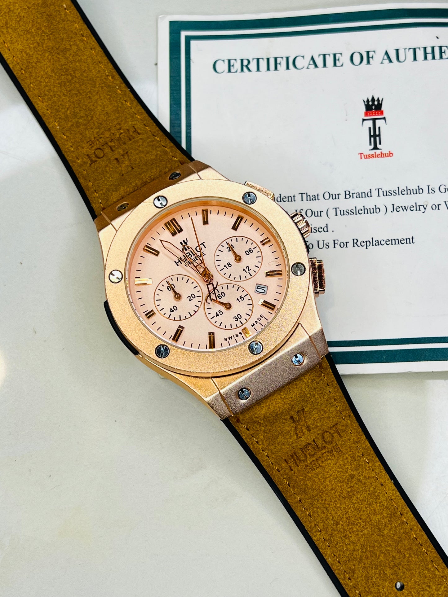 Brown Rose Gold Chronograph Dial Hubl*t Watch