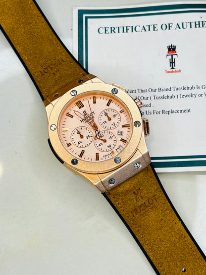 Brown Rose Gold Chronograph Dial Hubl*t Watch