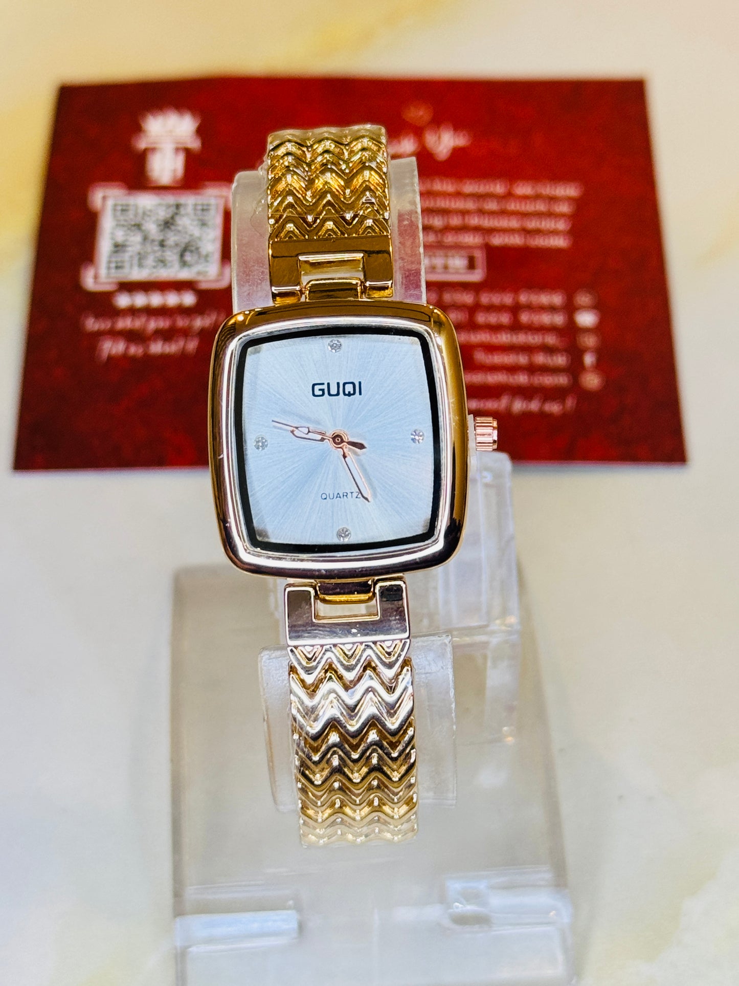 Rose Gold White Guqi Square Watch For Her