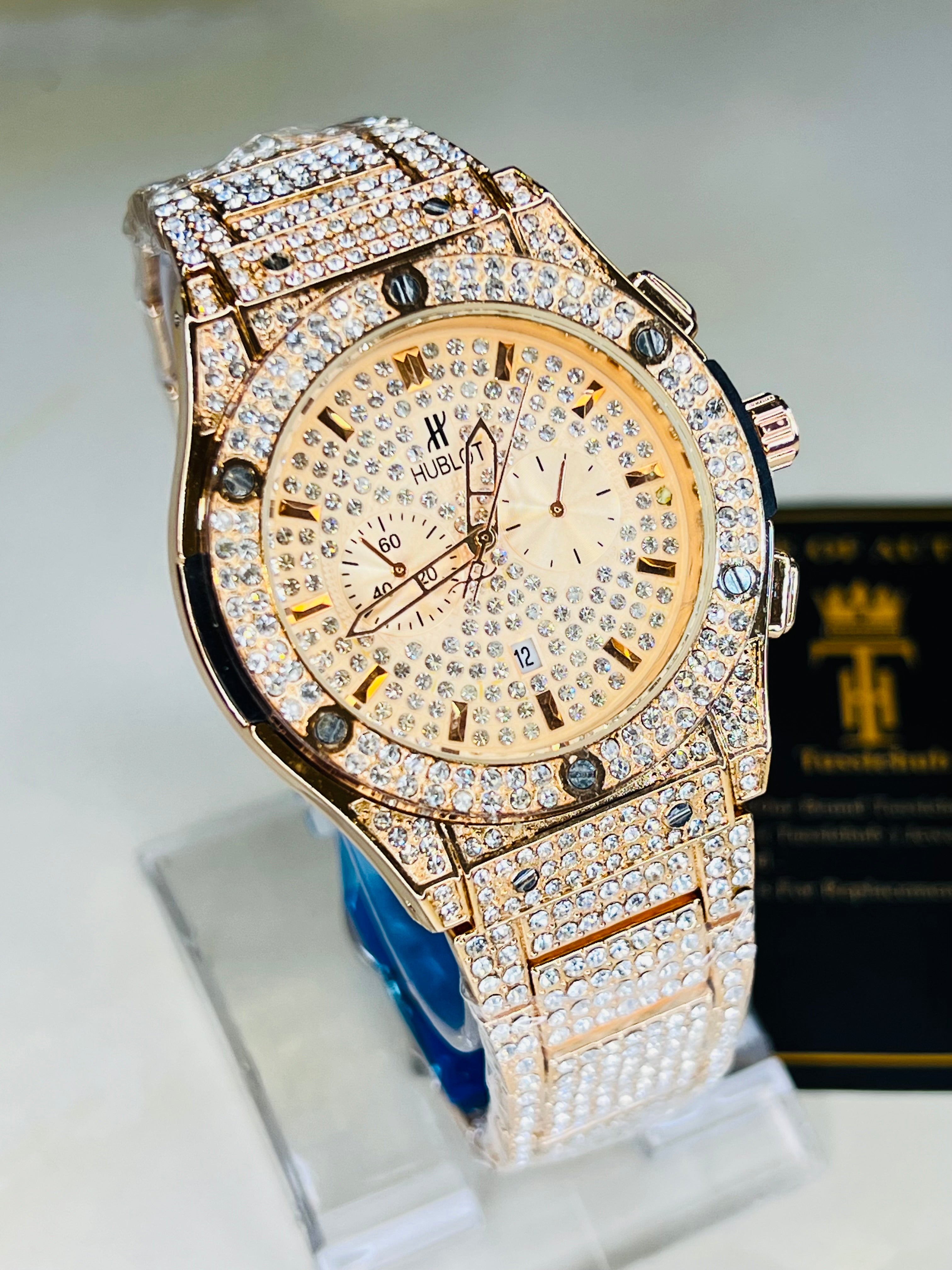 Rose Gold Big Bang Iced Out Watch