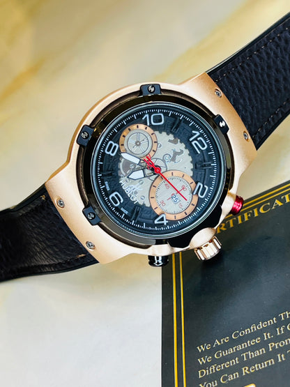 Leather Round Gold Black HB Watch