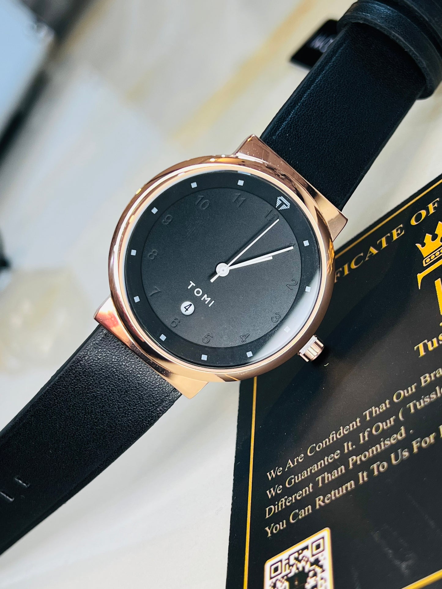 Tomi Black Rose Gold Elegance Dial Watch