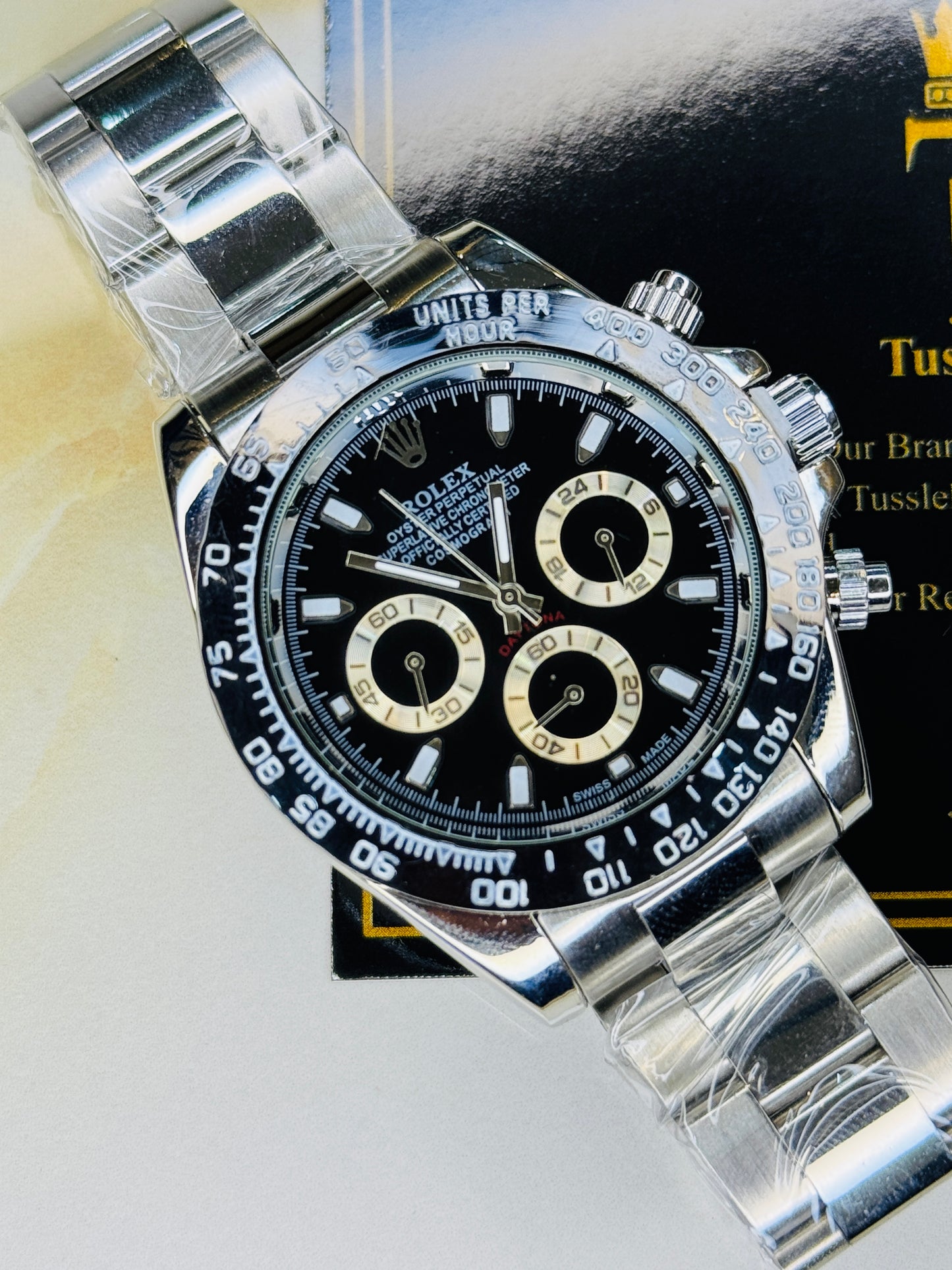 Silver Black Daytona Chronograph Chain Strap Master Clone Watch