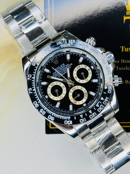 Silver Black Daytona Chronograph Chain Strap Master Clone Watch