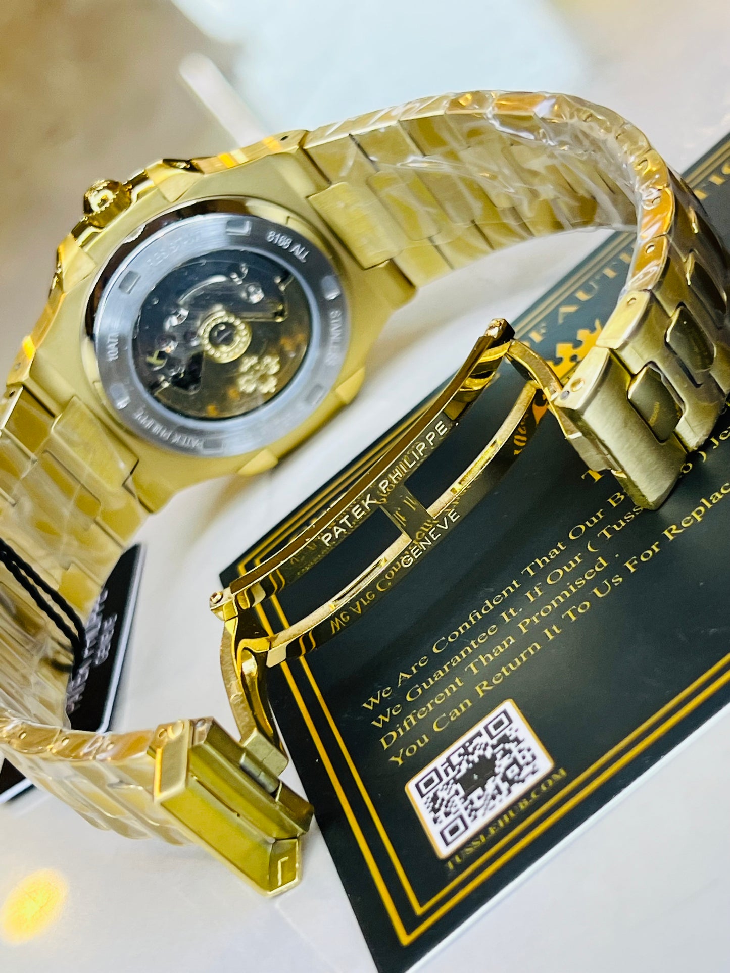 Gold Sapphire Blue Automatic Nautilus Super Clone Watch