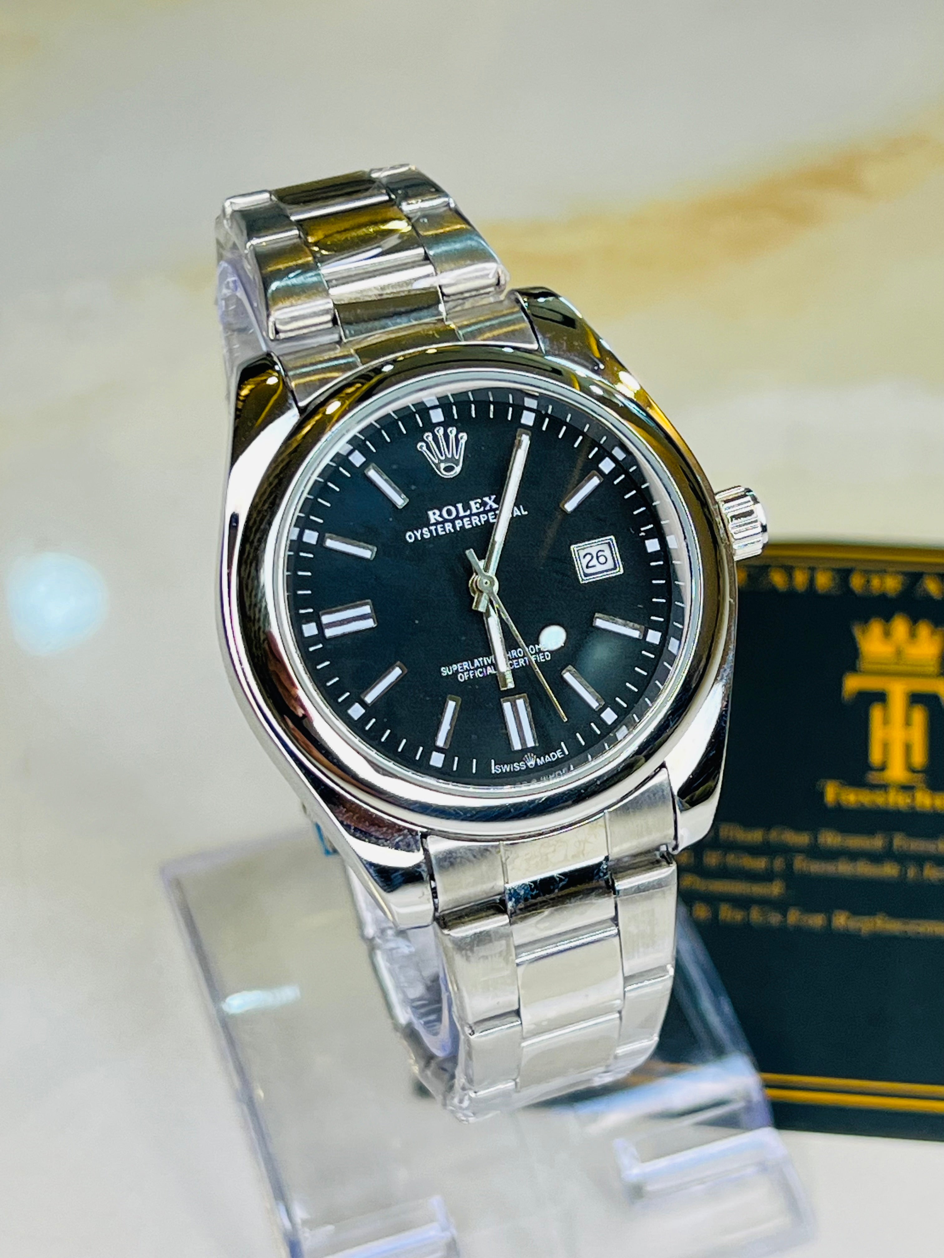 Silver Black Round Rolex Watch