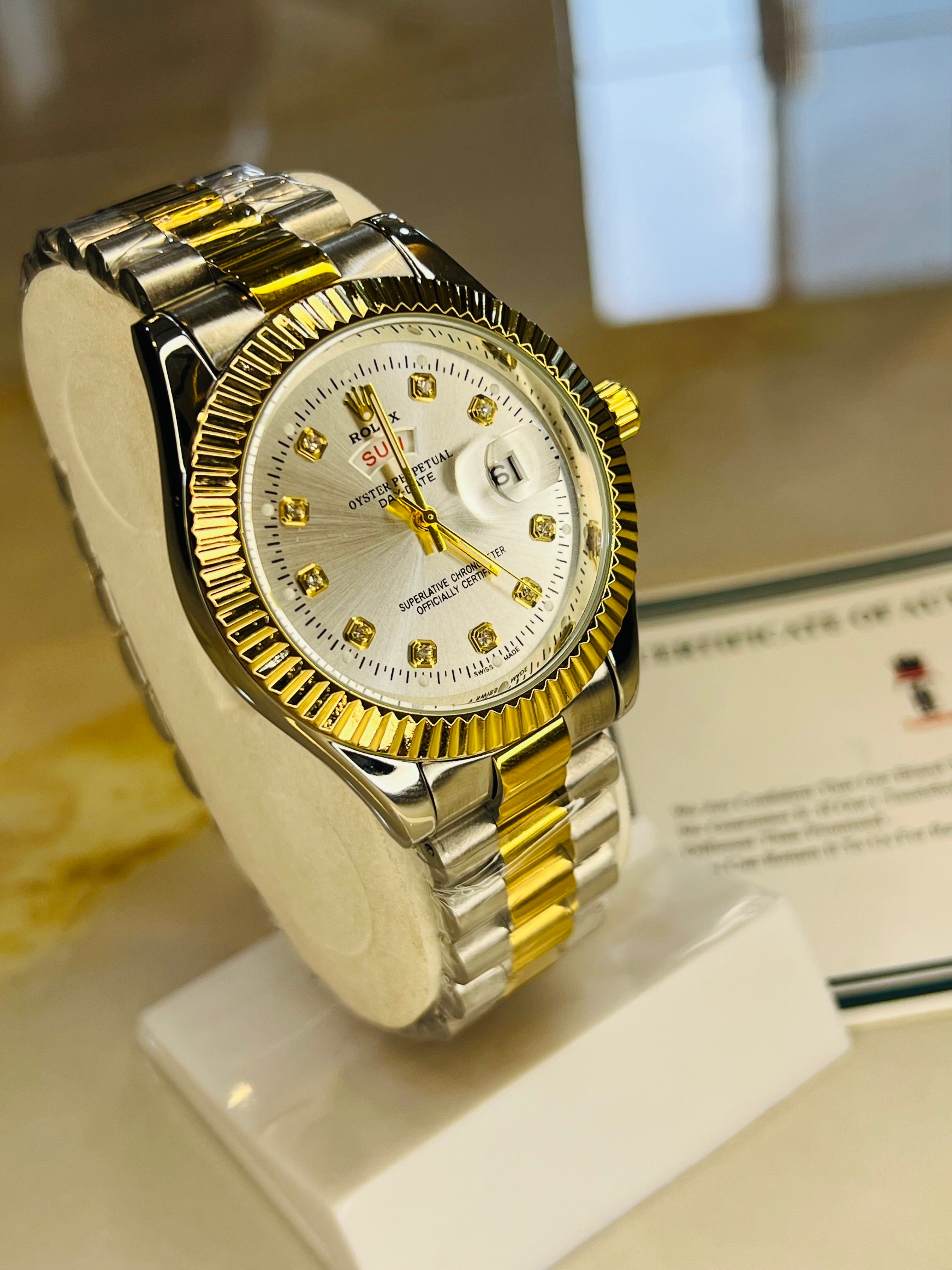 Premium Day Date Two Tone White Dial Watch