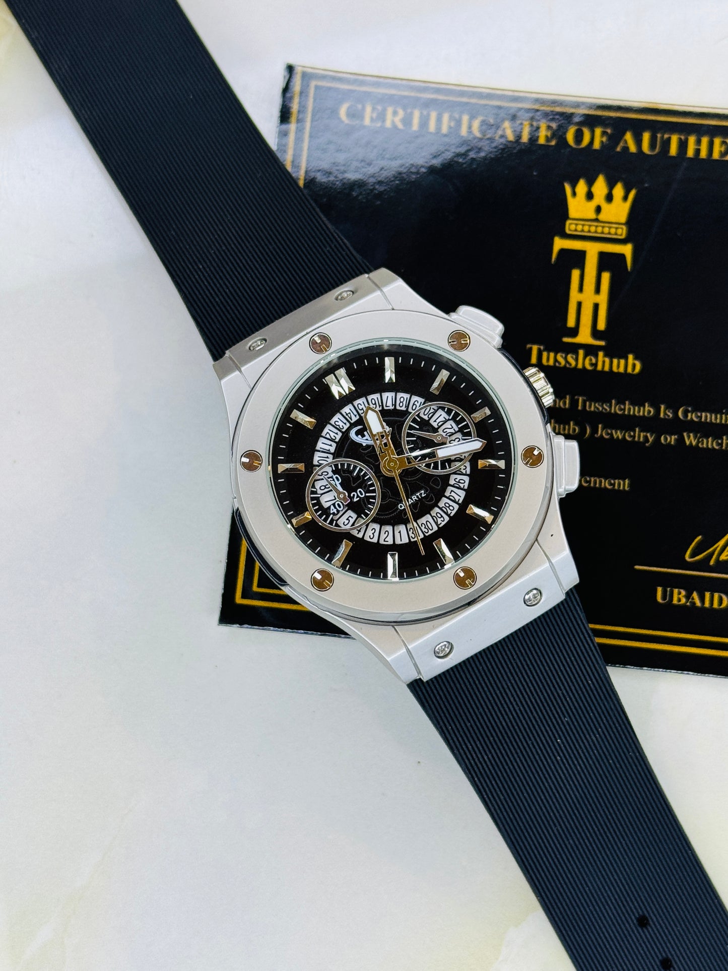 Black Silver Black Hologram Hublot Silicone Strap Watch
