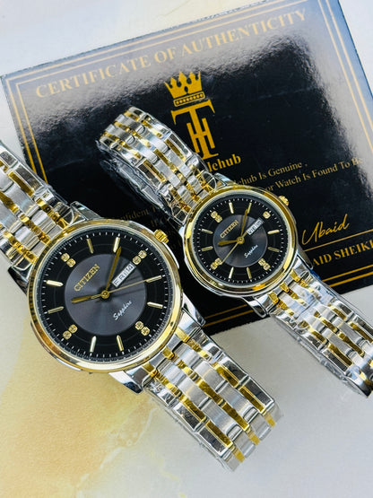 Two Tone Black Day Date Citizen Couple Watch