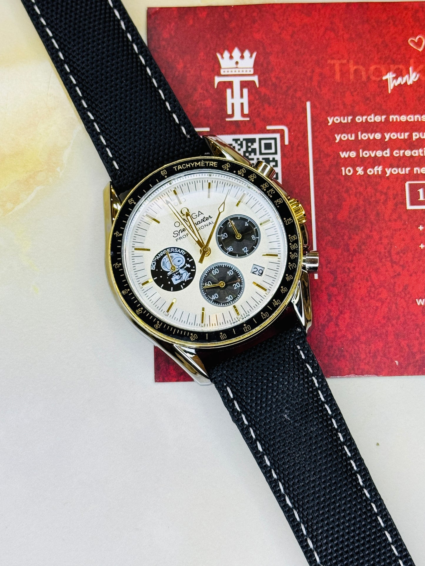 Omega 50th Anniversary Black White Chronograph Watch
