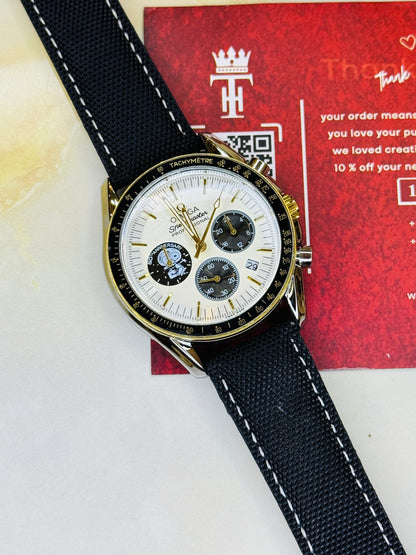 Omega 50th Anniversary Black White Chronograph Watch