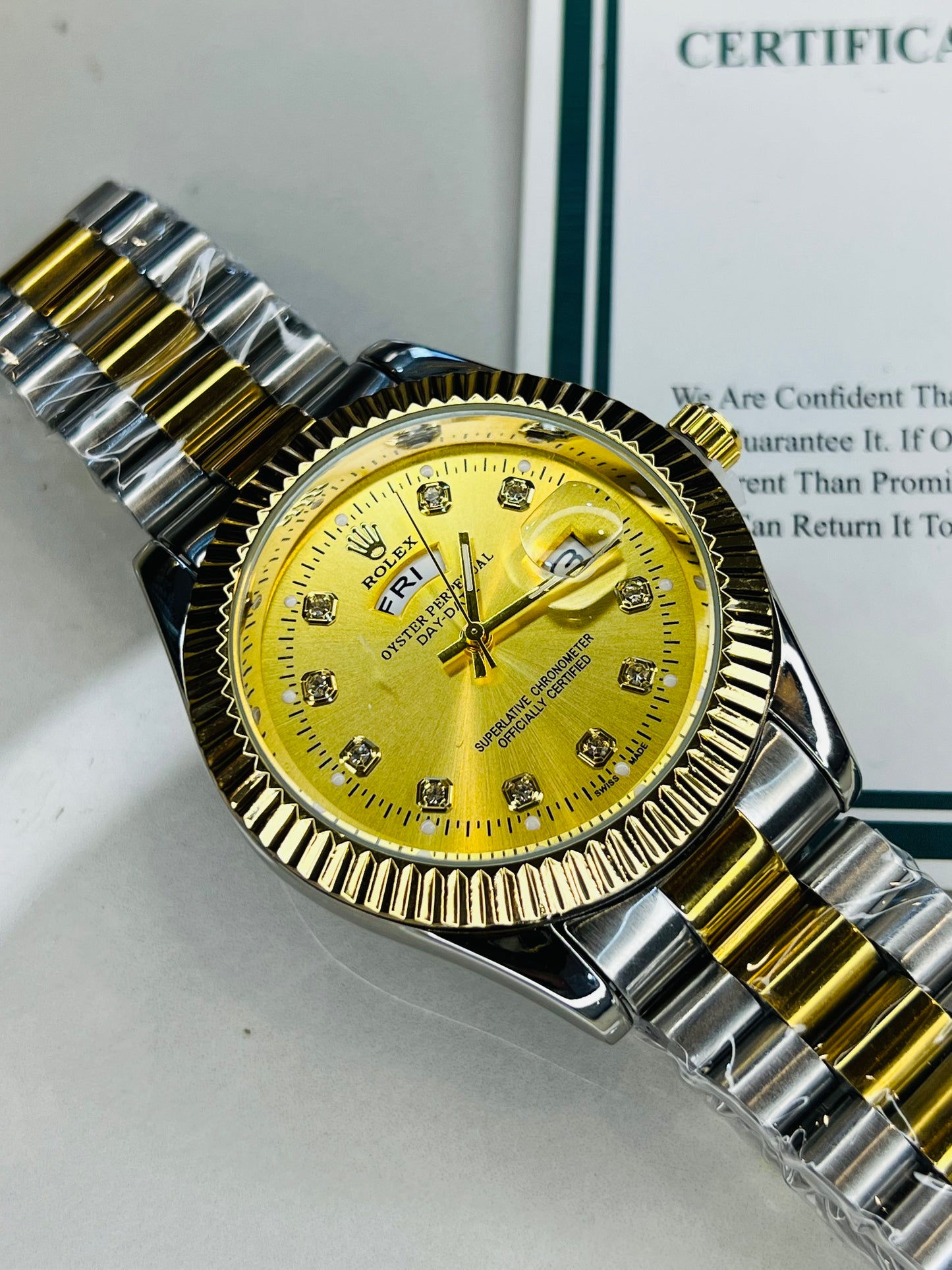 Premium Day Date Two Tone Gold Dial Watch