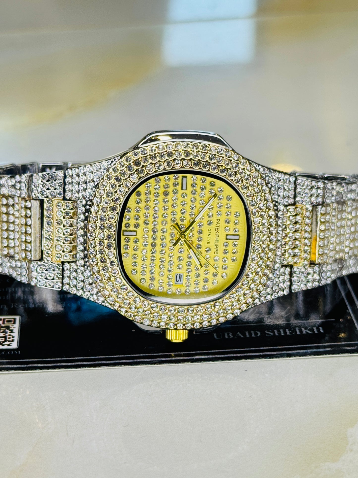 Two Tone Iced Out Nautilus Watch