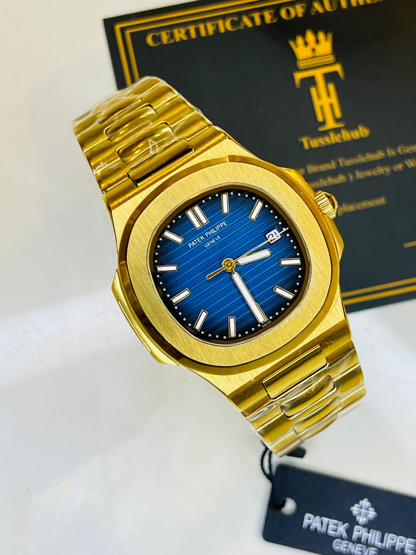 Gold Sapphire Blue Automatic Nautilus Super Clone Watch