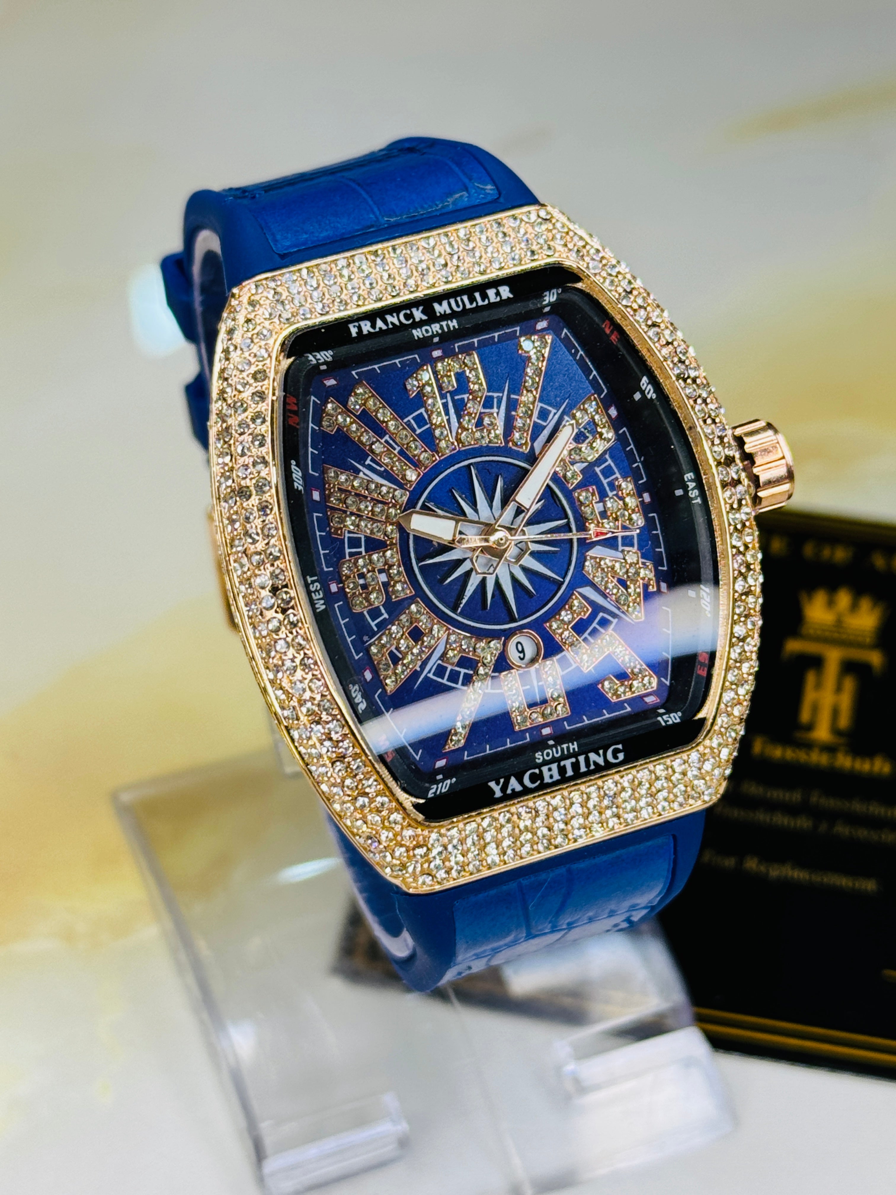 Blue Rose Gold Iced Frank Muller Watch