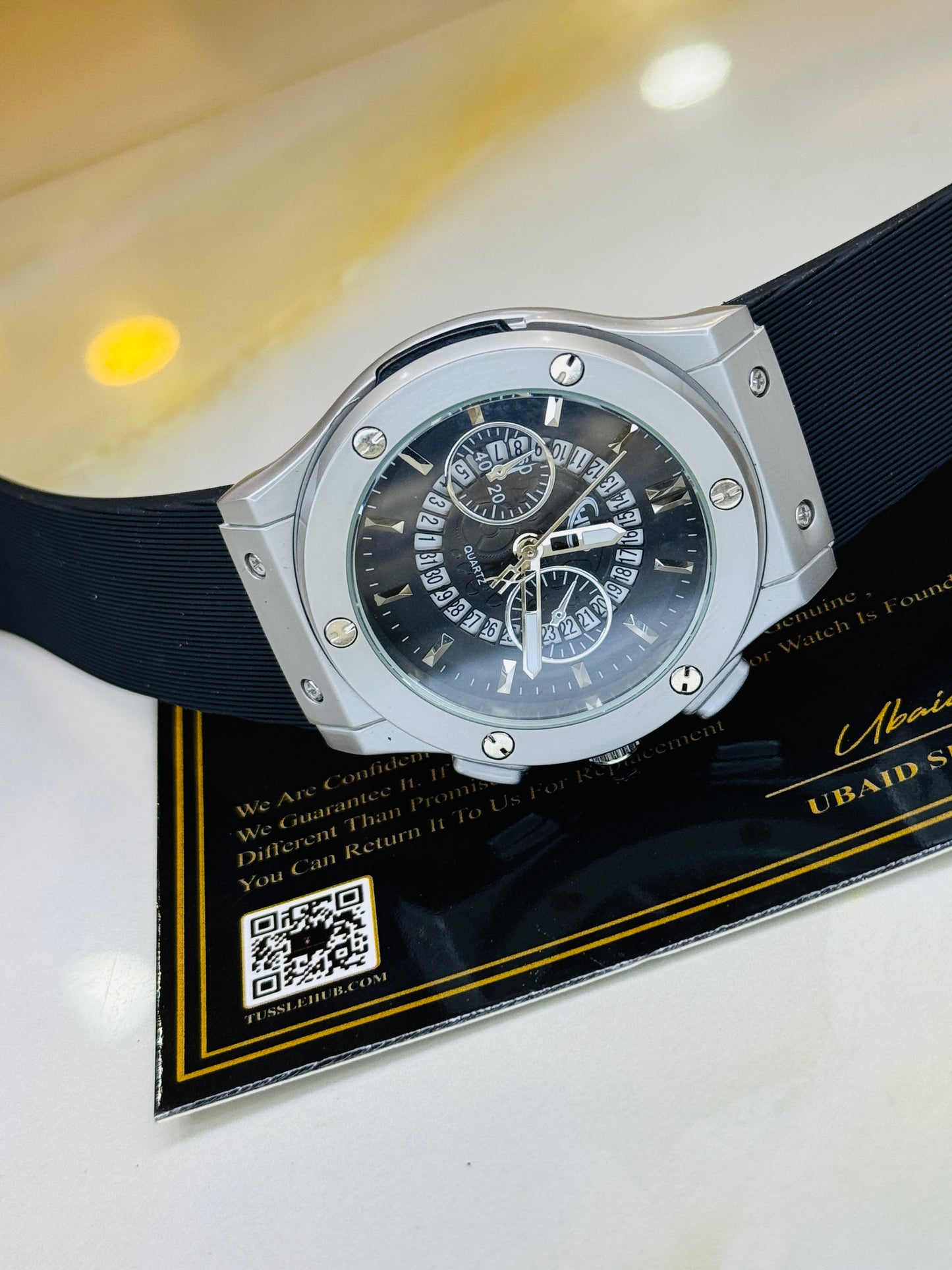 Black Silver Black Hologram Hublot Silicone Strap Watch