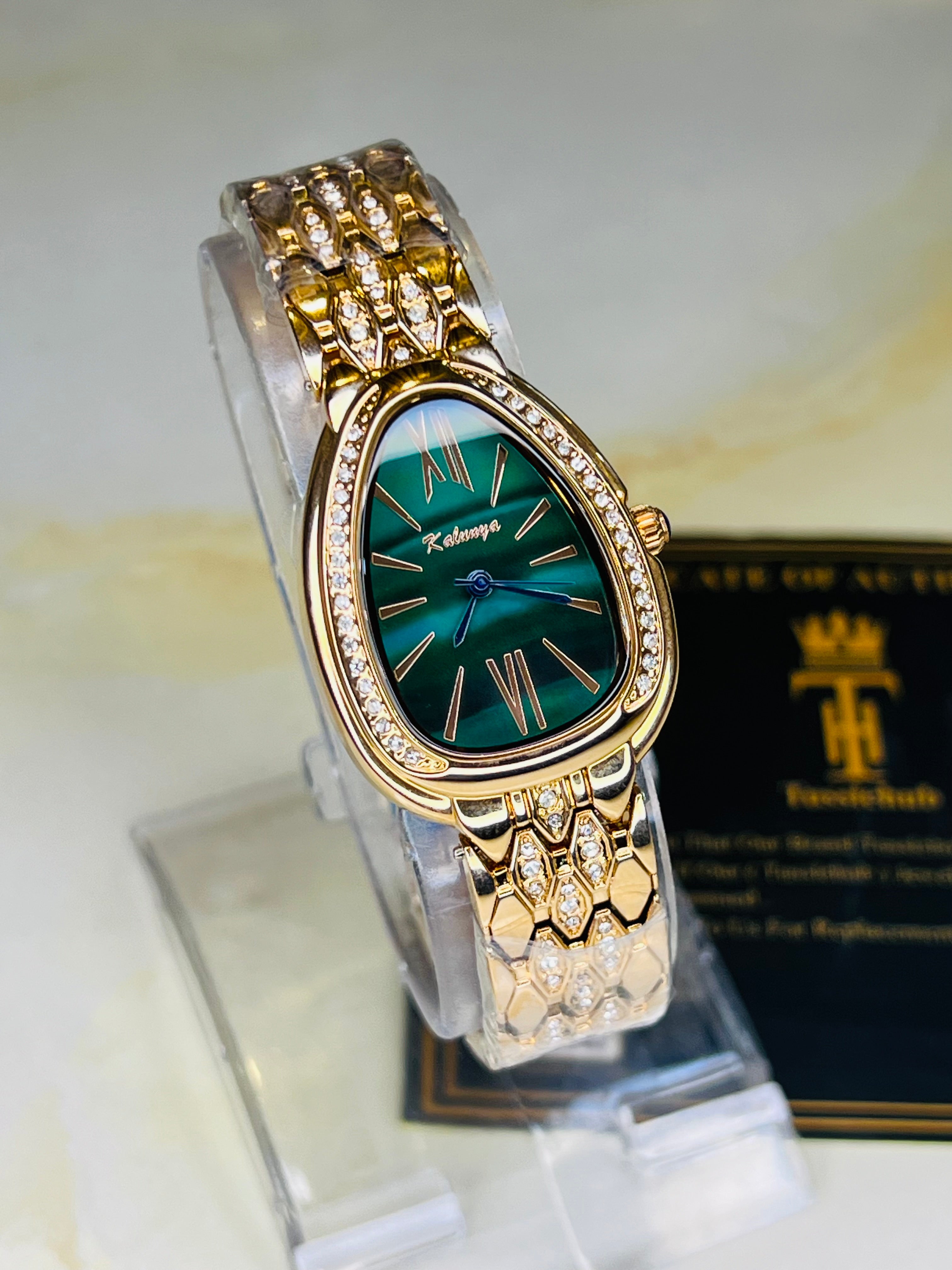 Rose Gold Emerald Snake Zircons Kaluuya Watch For Her